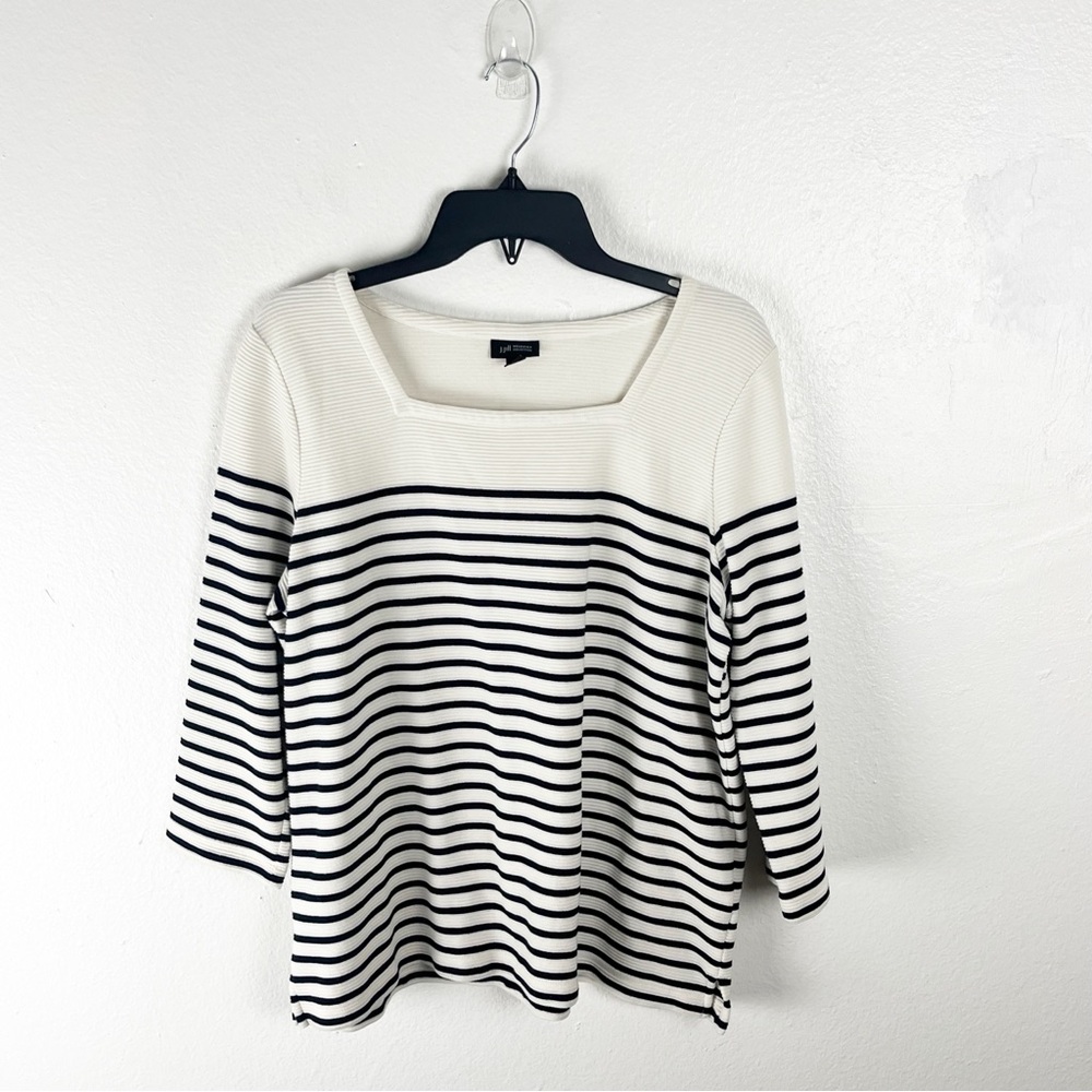 J. JILL Wearever Collection Blue White Sailor Striped 3/4 Sleeves Top Size Large